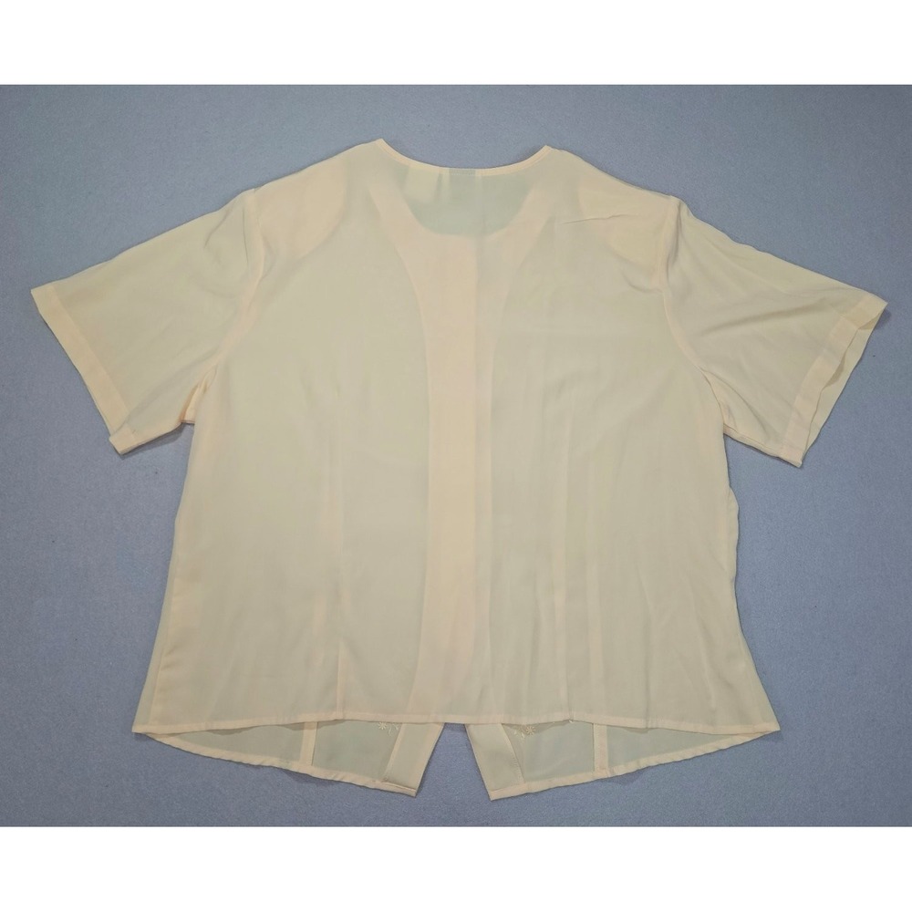 Vintage J.R. Bentley Plus Size 20W Pastel Yellow Embroidered Button Up Blouse - Picture 7 of 7